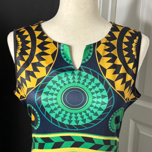 Navy, Gold, Green Midi Body Con Dress - L - Picture 2 of 3